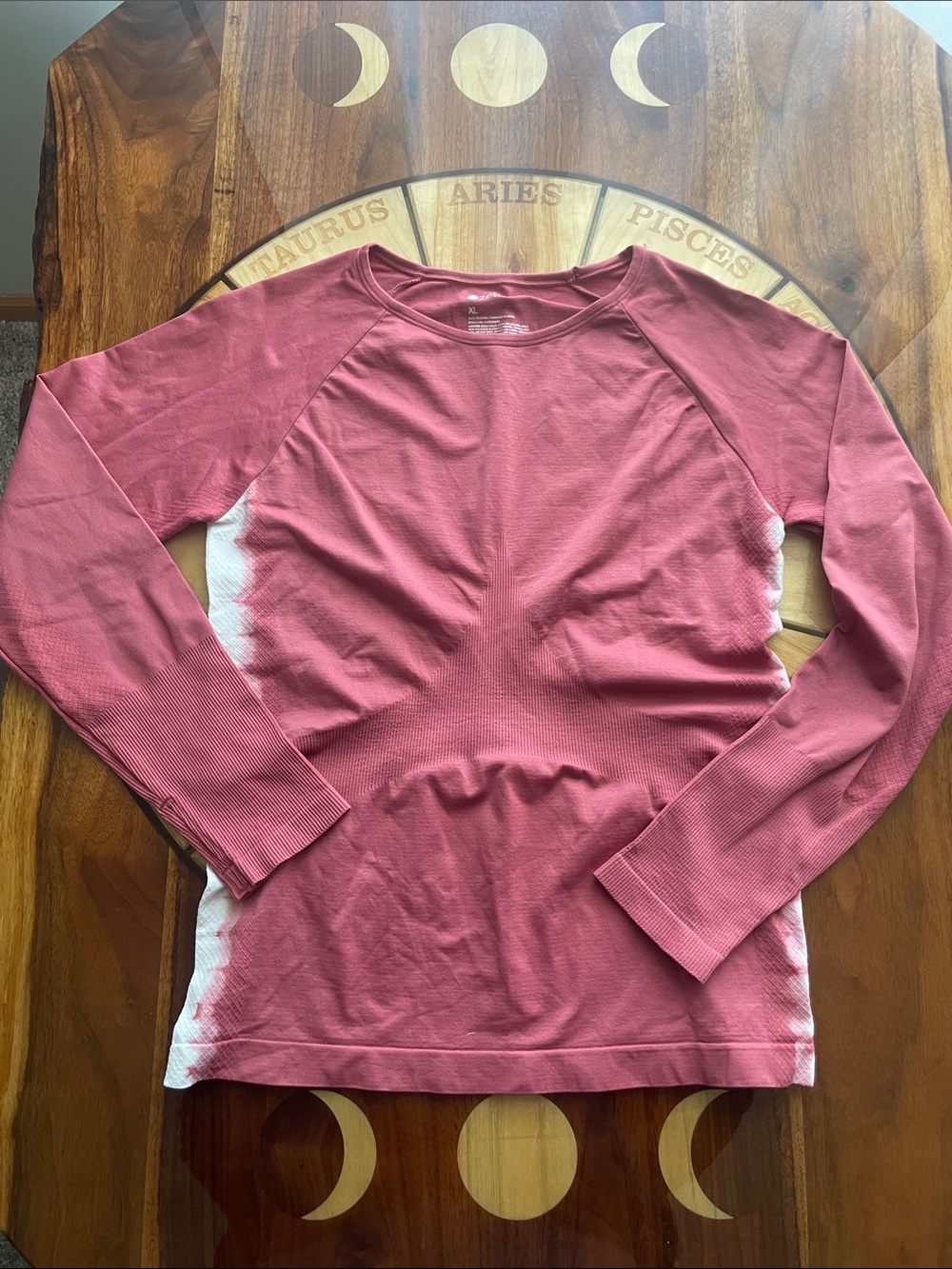 Zella Athletic Long Sleeve Rose Pink With White Tie Dye Along Side Size XL